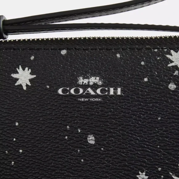 Coach Corner Zip Wristlet in Star Print Silver/Black Coated Canvas & Leather NWT - Picture 4 of 16
